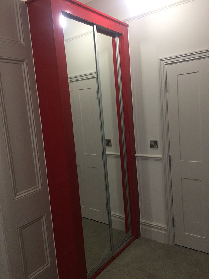 red wardrobe with mirror - fitted wardrobes
